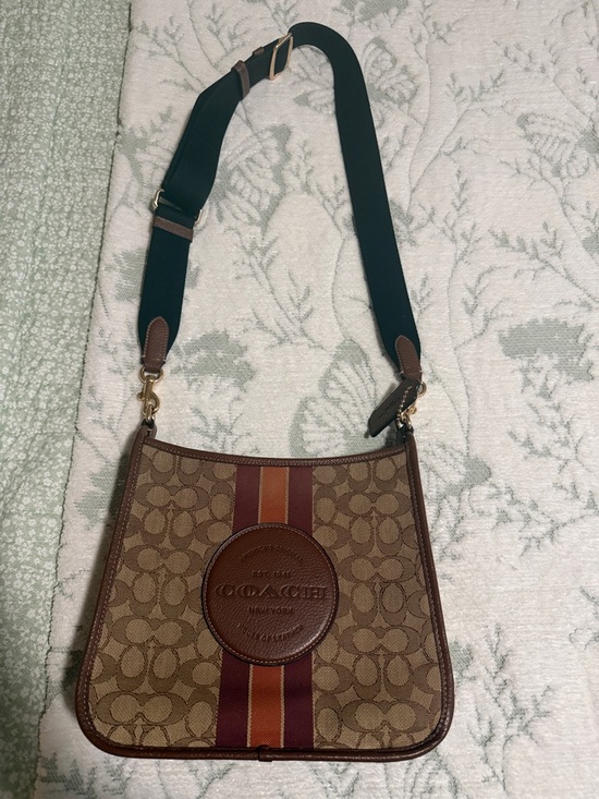 Coach Handbags - Coach Brown Signature Crossbody with Red and Orange Center Stripe